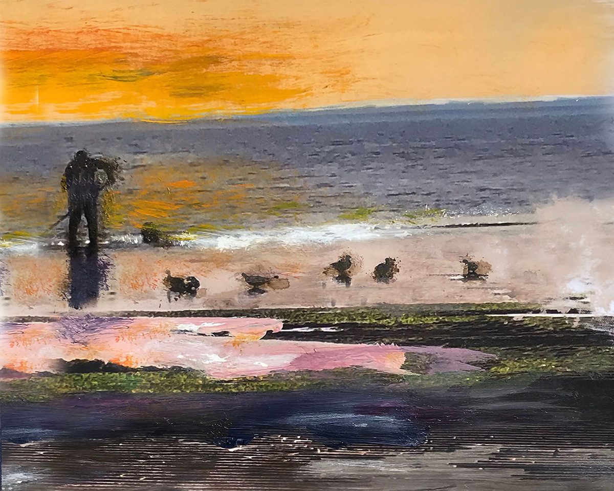 Oyster Farmer #2, 2020, acrylic and Photoshop, glicee print, 11 x 13.5 in.