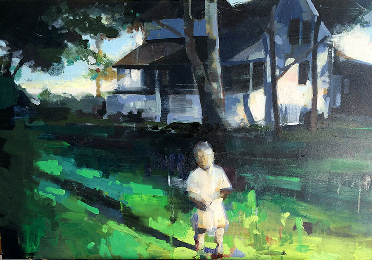 painting of child in front of house