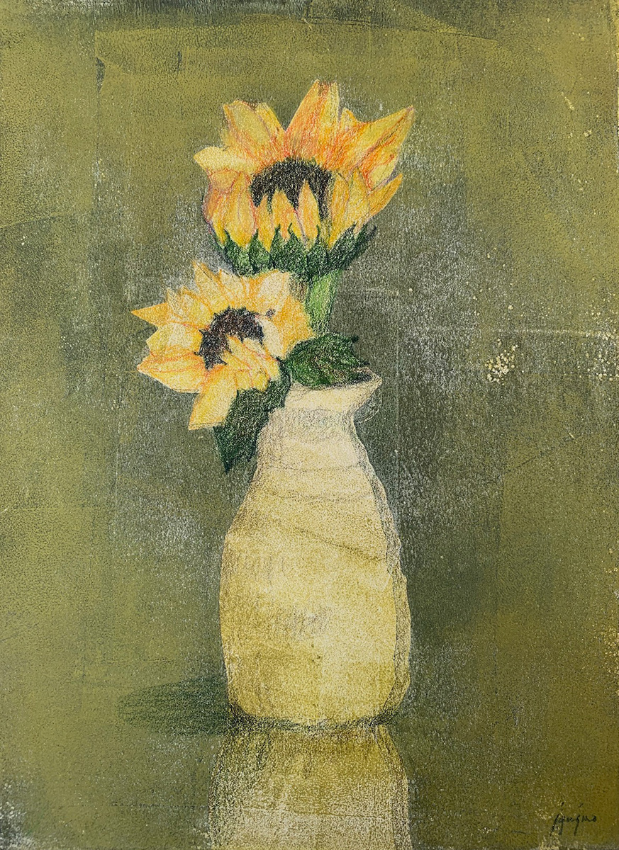 Sunflowers, monoprint